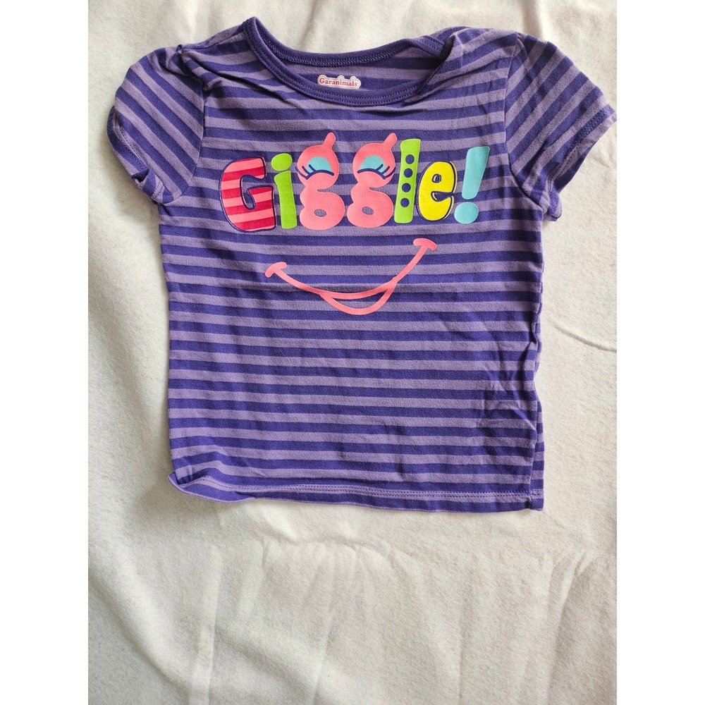 Garanimals Girls Purple Striped Giggle Graphic T-Shirt Tee 4T NP4 Short Sleeve